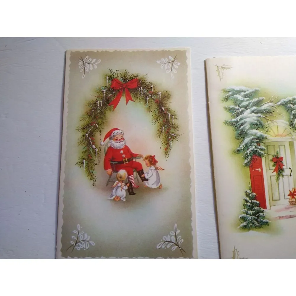 Vintage Festive Noel Christmas Greeting Cards Lot of 7 Sparkling Folders USA